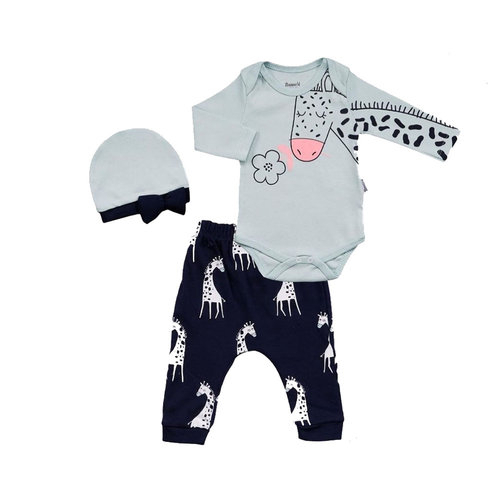 Baby Outfit Set Floral Giraffe Türkis Farbe